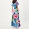 Lässiges Damenkleid mit V-Ausschnitt, kurzen Ärmeln und hoher Taille, Retro-Blumenblatt-Print