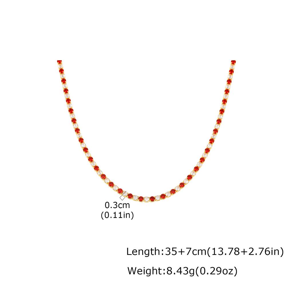 Shiny AAA+ 3mm Colorful Crystal Tennis Chain Necklace Bling Rainbow Cubic Zircon Choker for Women Party Fine Jewelry Gift
