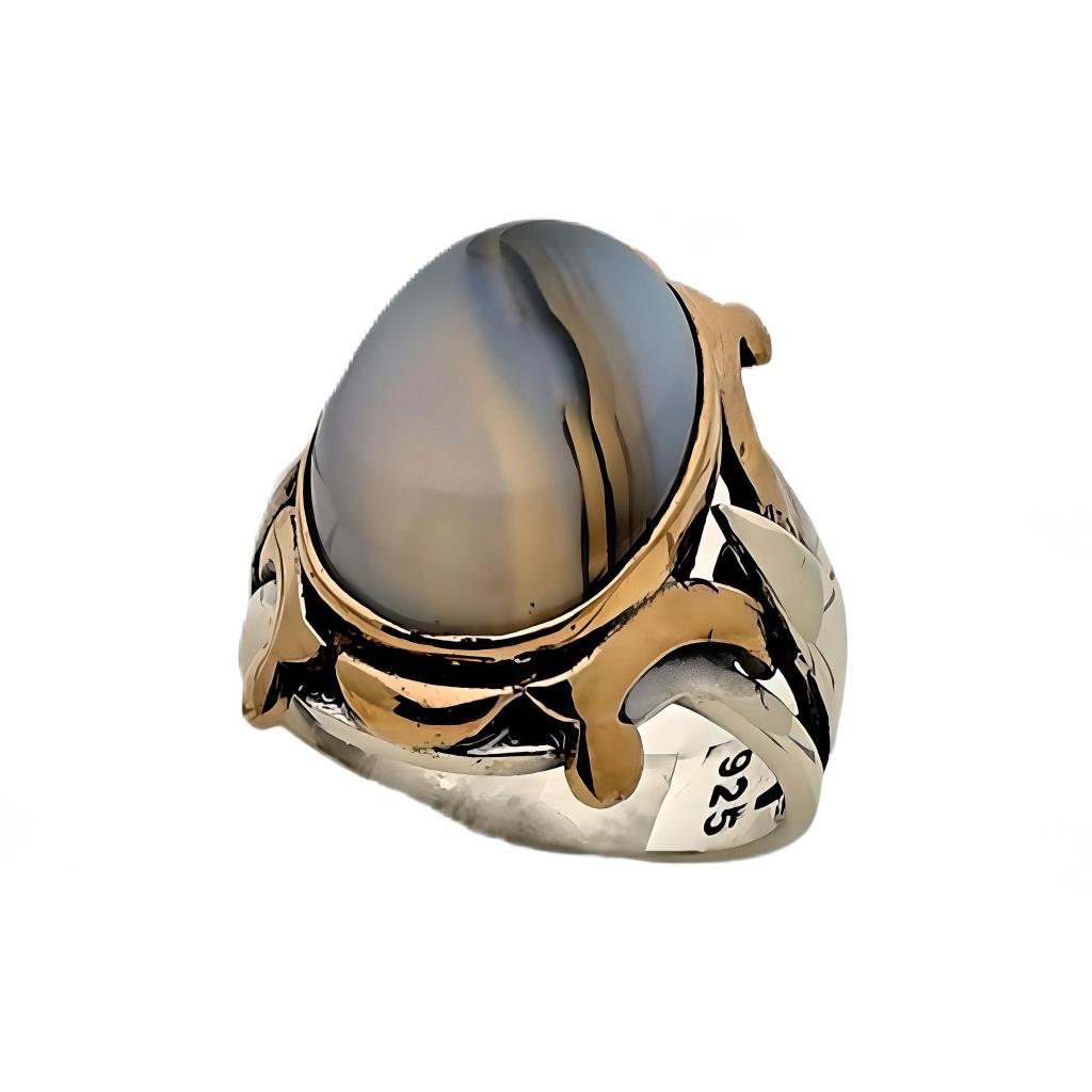 Veined Agate Stone Silver Ring 240053298G16Y