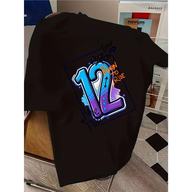 Kids Crewneck Short Sleeve T-Shirt, Fashion Print for Happy 12th Birthday, Born To Love Riding Graphic