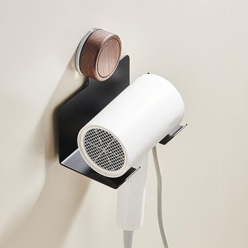 Walnut Wood Suction Cup Hair Dryer Holder: No-Drill, Wall-Mounted Storage Rack