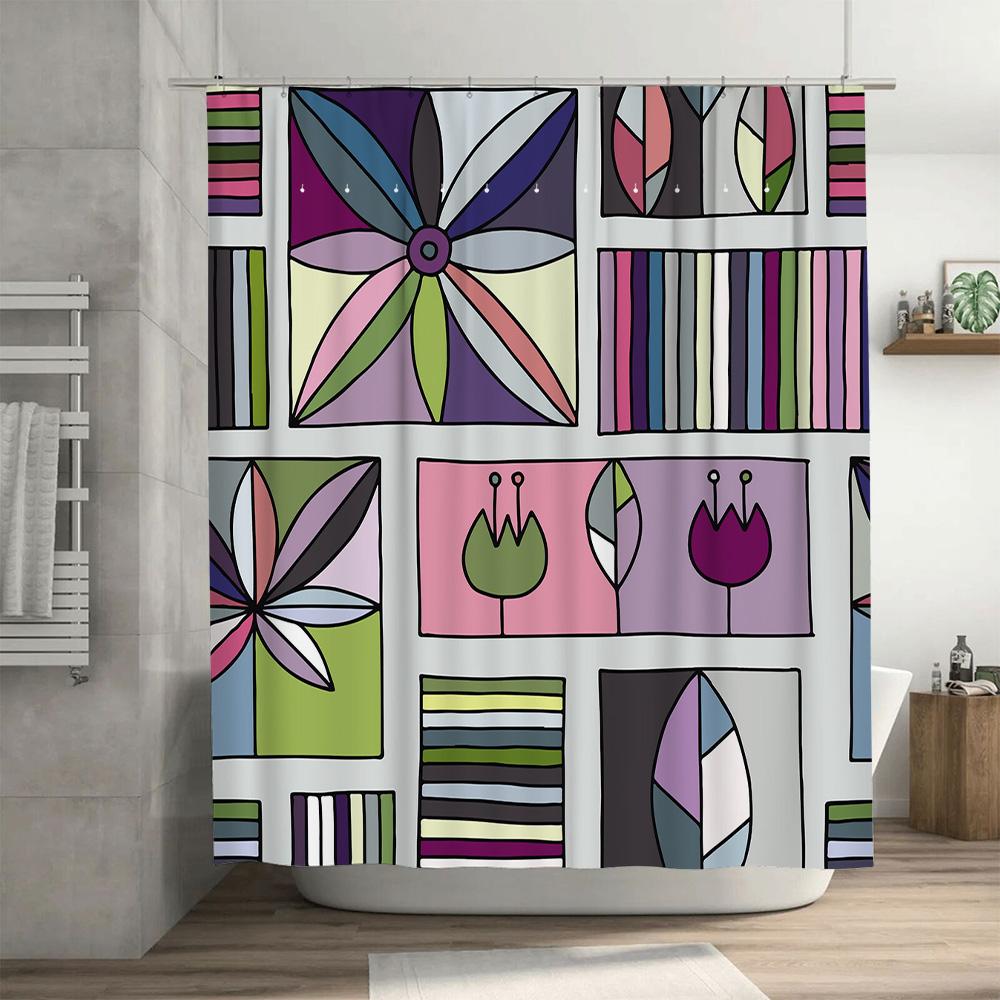 Creative Geometric Shower Curtain with Colorful Patterns for Bathroom Decor Modern Stylish Printed Fabric Waterproof Bath Liner