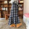 New Arrivals Open Run Women Check Pattern Ruffle Long Skirt Banding Design