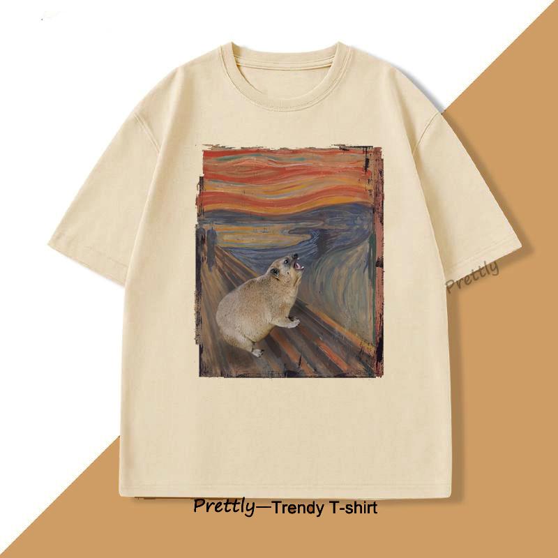 Hyrax Scream Parody Meme TShirt for Men Women Vintage Cotton Short Sleeve Round Neck Tshirts Loose Casual Mnes Clothing