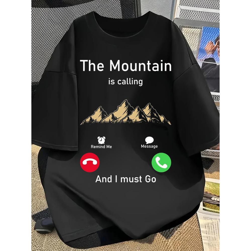The Mountain Is Calling Graphic T-Shirt Funny Incoming Call Meme Tee Casual Hiking Adventure Top S