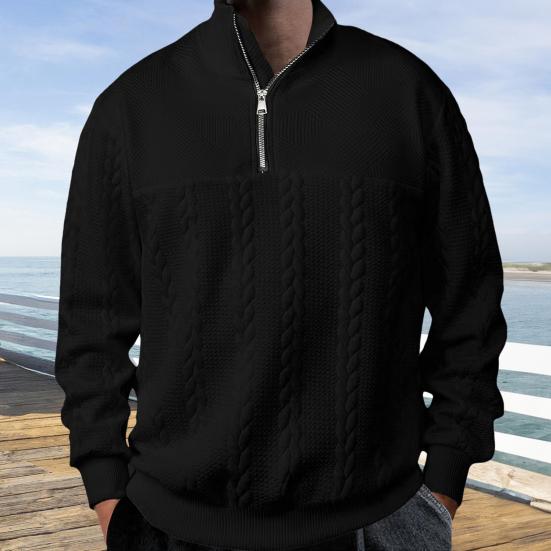 Herre Forår Vinter Sweater Ensfarvet Lange Ærmer Strikket Tyk Elastisk Smal Pasform Høj Krave Lynlås Pullover Sweatshirt til Daglig Brug