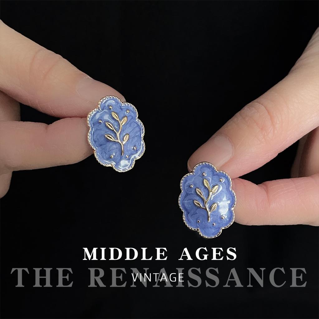 Эмалевые серьги-капли масла фиолетовые рельефные серьги-гвоздики с цветочным узором французские ретро-серьги