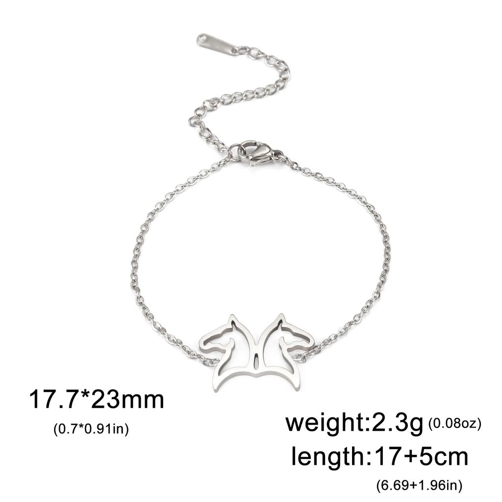 Lucktune Double Horse Head Animal Pendant Bracelet Stainless Steel Fashion Chain Charms Bracelet for Women Jewelry Birthday Gift