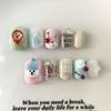 Cute Hand-Painted Press-On Nails Short Square Cat Eye Design Sweet Ins Style Nail Art Women