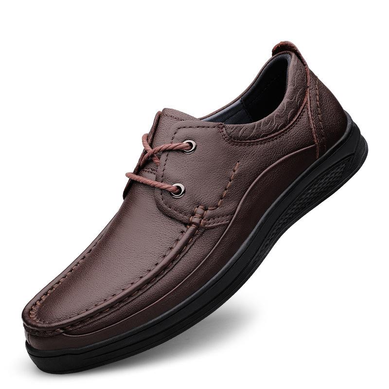 Men s Spring New Lace-up Leather Shoes: Casual & Formal Cowhide for Middle-aged Dads 44