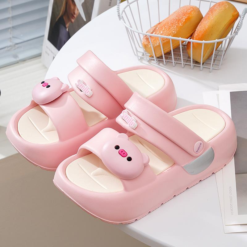 

Модные женские сандалии на платформе, милые мультяшные DIY свинки, летняя обувь, 2 способа носки, пляжные уличные шлепанцы для девочек, мягкая ЭВА, толстая подошва, сандалии 37-38 розовый