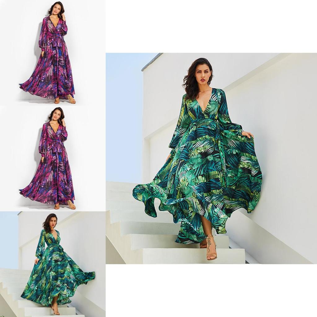 Elegant Women Ladies Chiffon Boho Long Sleeve Maxi Dress For Evening Events