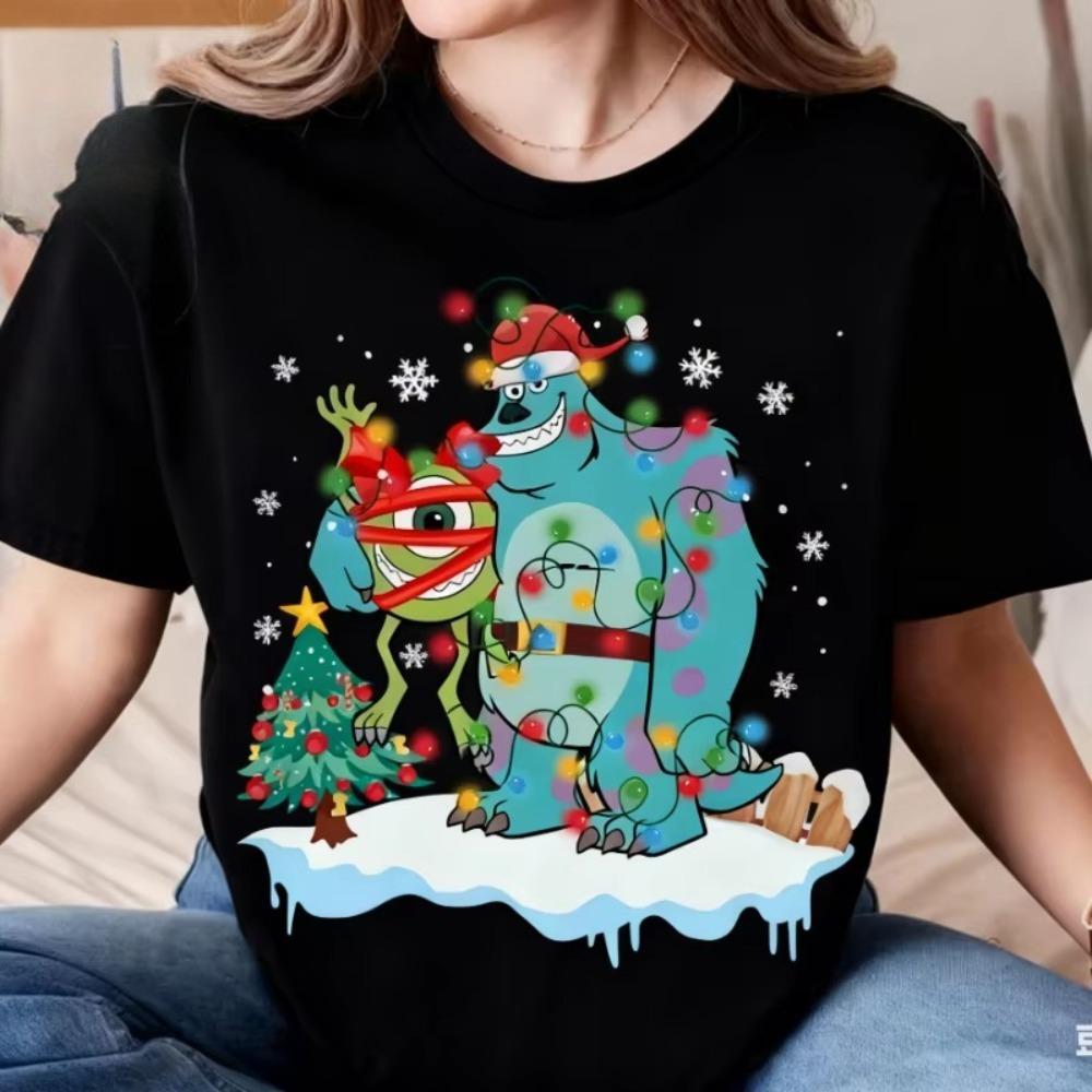 Christmas Monsters Inc Women Unisex Summer TShirt Oversized Casual Loose Unisex Women Short Sleeve Tee skinfriendly cotton S