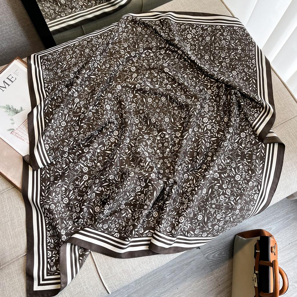 New Silk Square Scarf for Women Satin Shawls Neckerchief Casual Scarves Bandana Hair Hjiab 90*90cm Luxury Brand Versatile Fashio