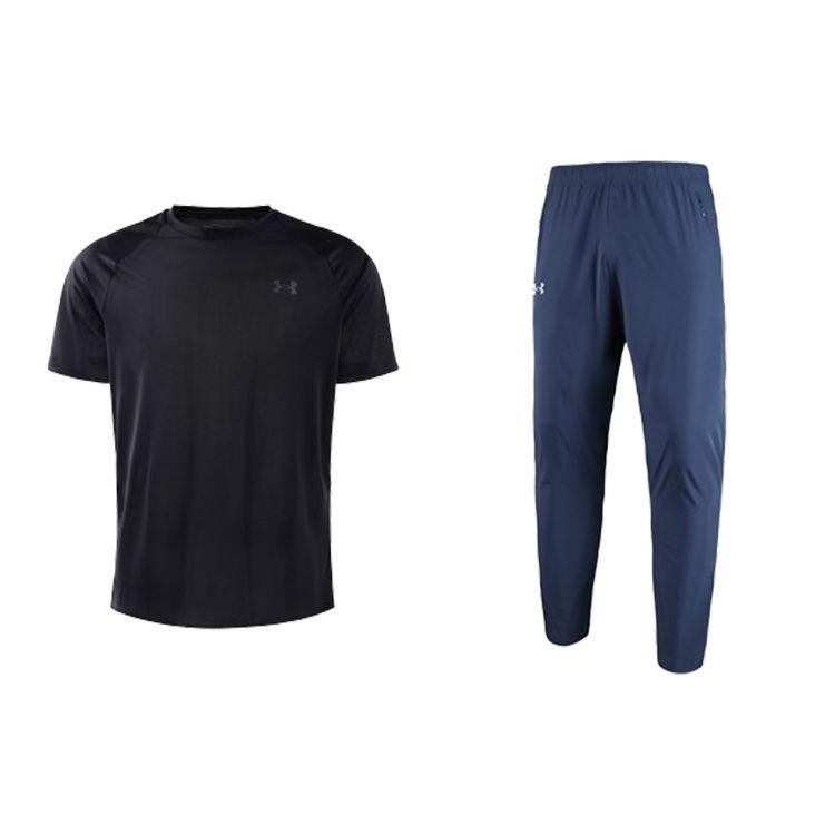 

Under Armour Футболка с коротким рукавом и круглым вырезом с логотипом, однотонная, со шнурком и средней талией, зауженные брюки, повседневный спортивный комплект, мужские комплекты 1326413-001+22500706-408 XL