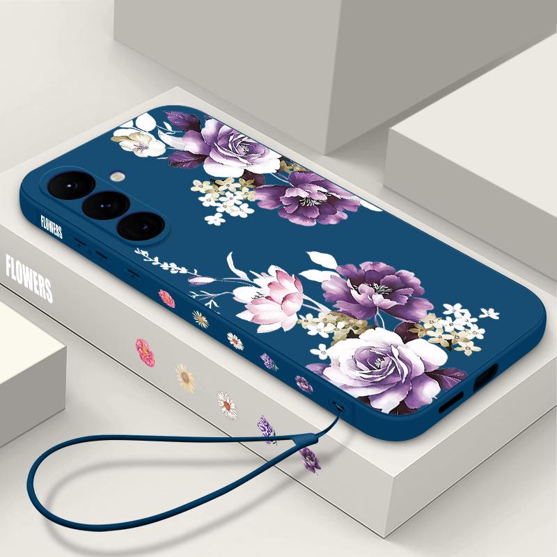 S25 Ultra Case Purple Peony Flower Cover For Samsung Galaxy S24 S22 Ultra S23 Plus S21 FE A54 A15 A35 A55 A16 A36 A56 5G Capa