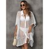 Women's Coverup Plus Size Beachwear Vacation Mesh Patchwork Shirt Swimwear Cover-Ups Irregular Dress Loose Coverups