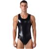 Mens Glossy Patchwork Sleeveless Bulge Pouch Back Zipper One Piece Bodysuit