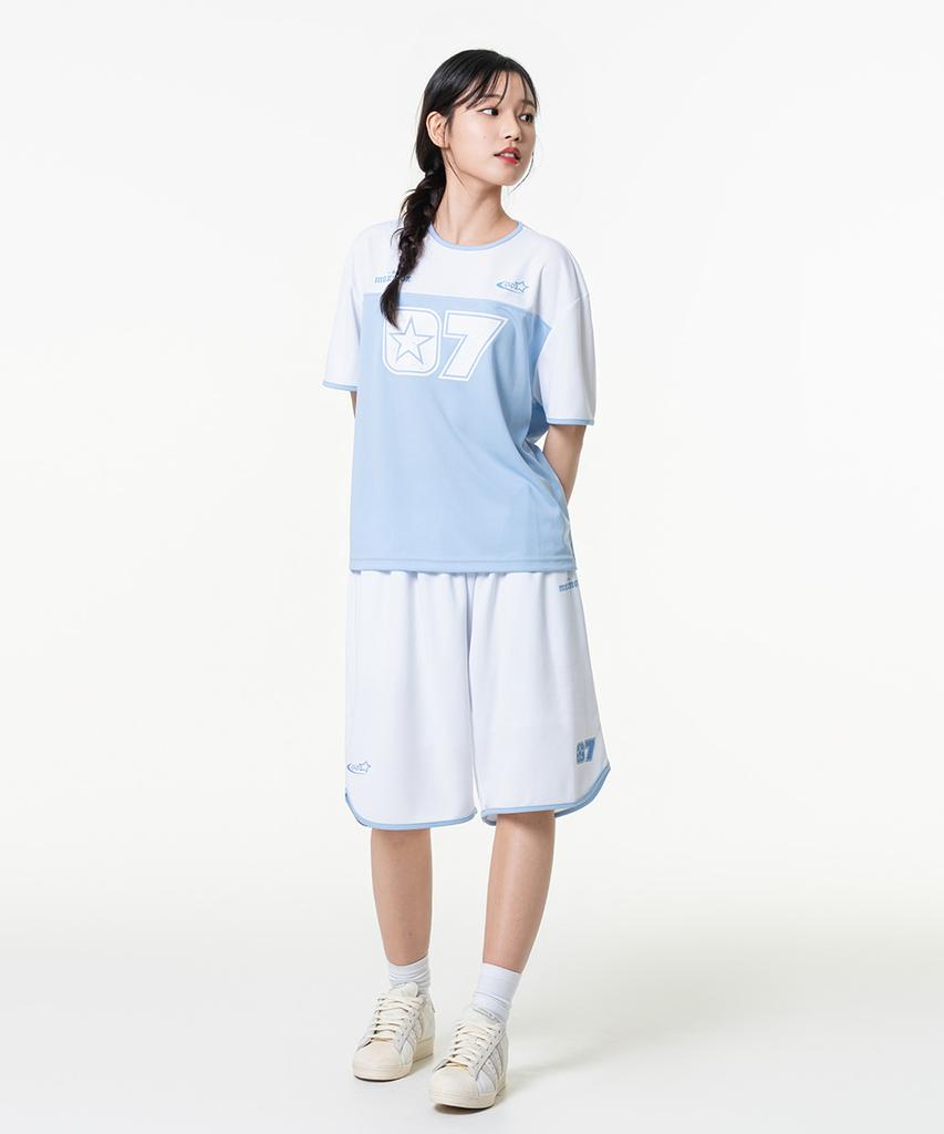 MOZMOZ Pastel Air Mesh Jersey Shorts Blue