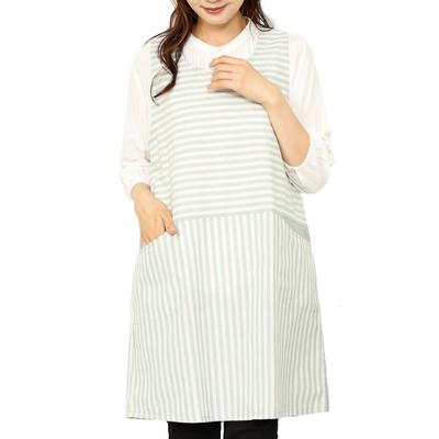 NISHIKI Damen Baumwoll-Polyester Schürze, Bedeckt den unteren Bereich, Knitterarm, Lange Länge, mit Taschen (Grüner Streifen JMLka2201)
