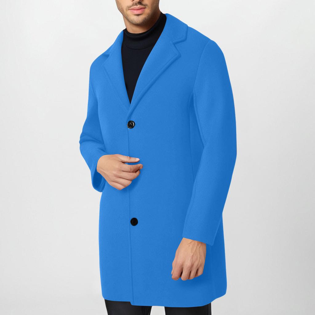Trench Coat Men Wool Blend Coat Notched Collar Single Breasted Overcoat Business Casual Winter Jacket With Pockets