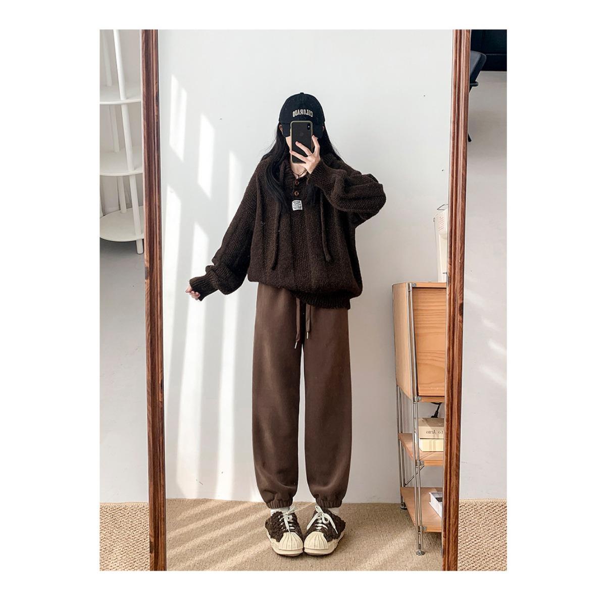 

Розовый, Флис, Спортивные штаны, Женские брюки, Толстые, Верхняя одежда, Теплые хлопковые брюки, Манжеты на щиколотках, Плюшевые спортивные штаны коричневый