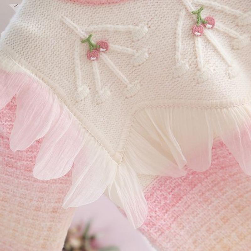 Princeznovský krajkový svetr pro zimní dívky, silný pletený svetr s pulovrovým topem