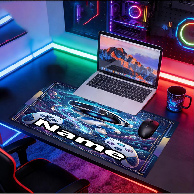 Custom Name Personalized Cosmic Bot Crew Pattern Mousepad, Laptop PC Desk Mat, Decorative Desk Mat for Home Keyboard Pad Gift