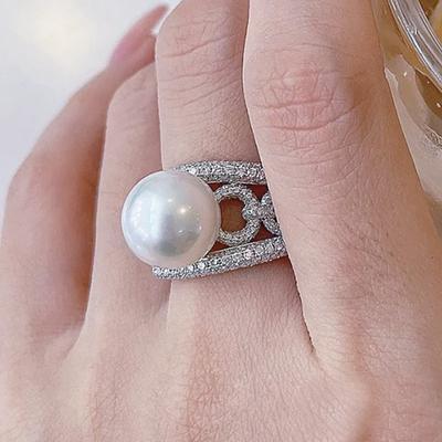 Wunderschöner zarter Schmuckring für Damen, luxuriös, Brautschmuck, Perlen, Ehering, Sterling, helle Zirkonia, Zubehör