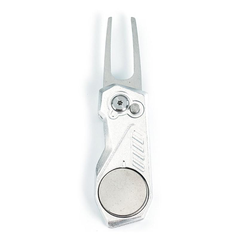 Golf Divot Repair Tool with Popup Button Mini Golf Divot Tools Foldable Golf Green Fork Golf Magnetic Marker Pitch Mark