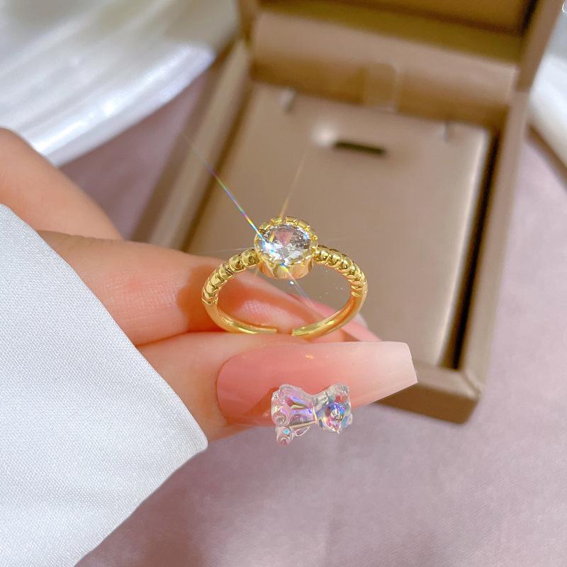 Real Gold Minimalist Zircon Simple Open Ring Women'S Japan And Korea Niche Simple Design Sense Index Finger Ring