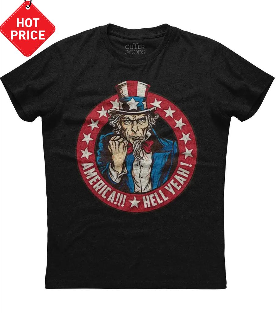 America Hell Yeah Uncle Sam Patriotic Stars and Stripes TShirt Summer Cotton ONeck Short Sleeve Mens T Shirt New S3XL