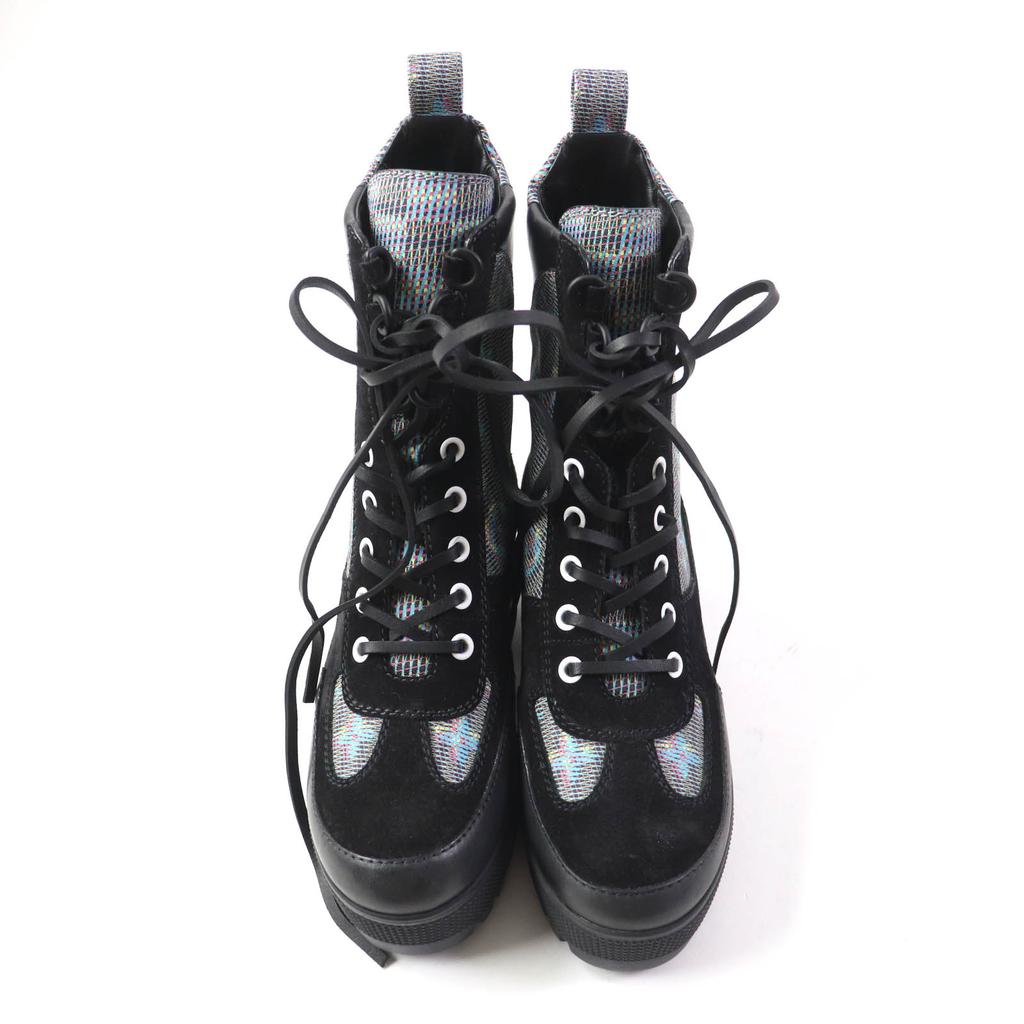 Excellent LOUIS VUITTON Ankle Boots Monogram Suede Lace-ups Leather Women 34.5 Used