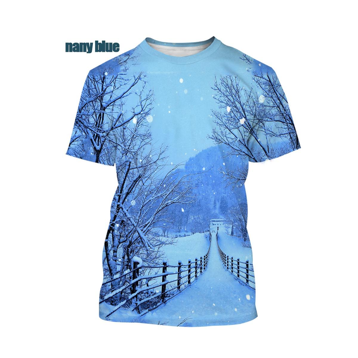 

3d Snow Scene Printing Snow Flying Pattern Unisex Casual Short-sleeved snow Printing Fashion Shirt Tops 6XL