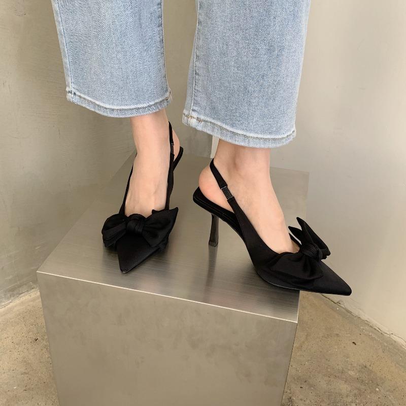 Fashion 2025 Summer Brand Women Slingback Sandals Heeled Shoes Fashion Bow-knot Pointed Toe Slip on Ladies Elegant Dress Pumps Shoes