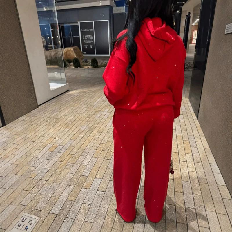 TikTok Y2K Streetwear Rhinestone Hoodie Sweatpants Set Womens Casual Tracksuits Fall Winter