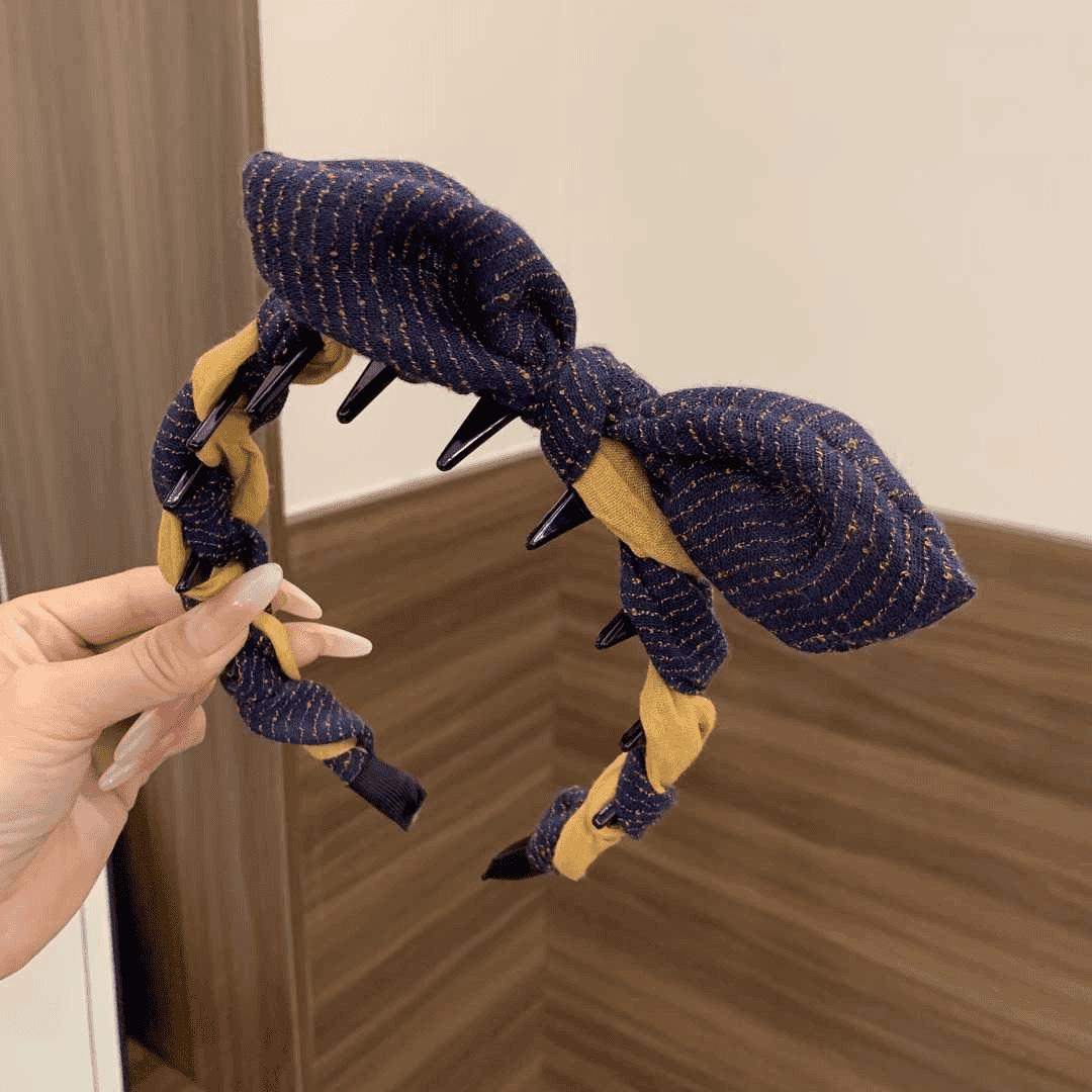 

3D Striped Colorblock Bow Headband for Women - 2025 Light Luxury High Skull Top Hair Clip