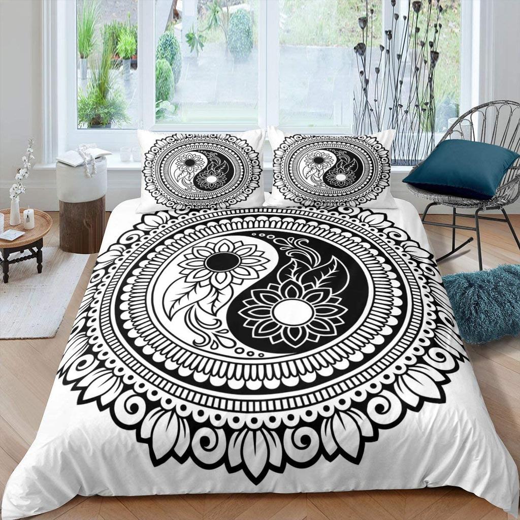 Black And White Duvet Cover Set Bohemian Mandala Bedding Set For Kids Child Yin And Yang Polyester Comforter Cover King Size