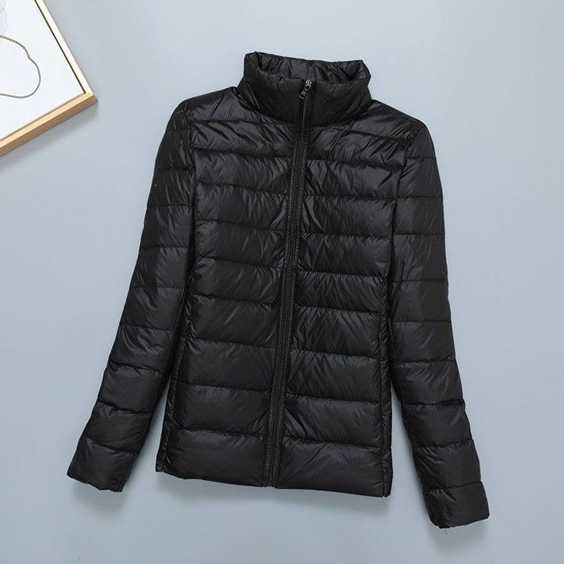 Light down jacket women's short stand-up collar hooded fashion autumn and winter thin large size women's clothing slim-fitting portable jacket