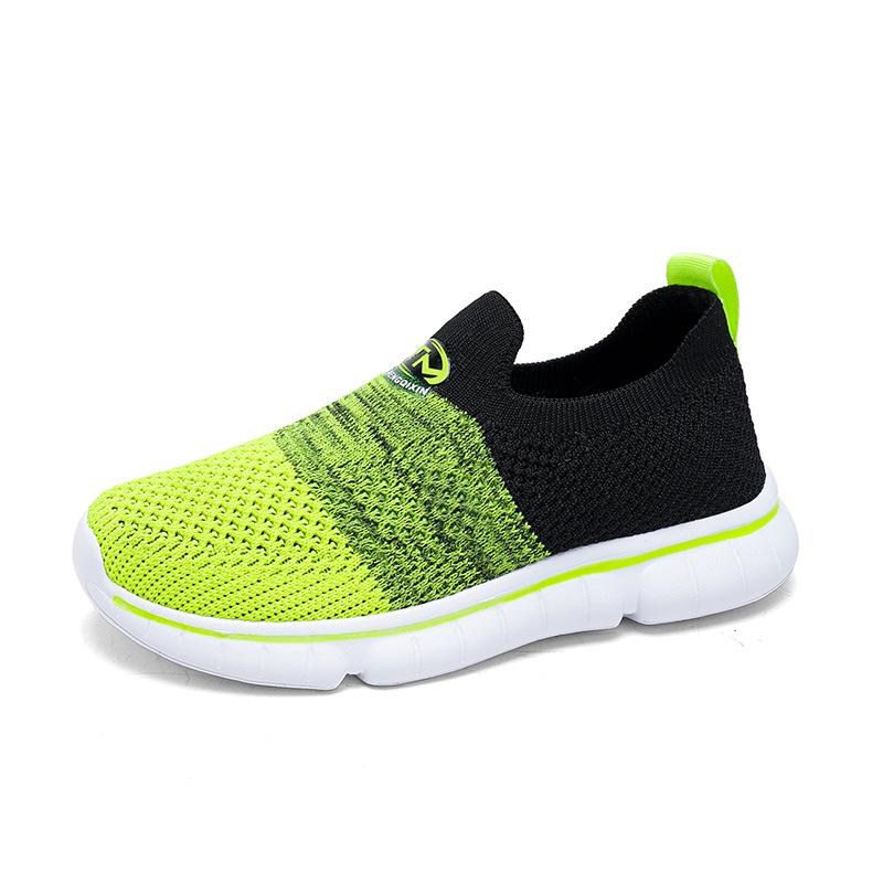 Детские летние дышащие спортивные слипоны из Flyknit 38 чёрный/зелёный
