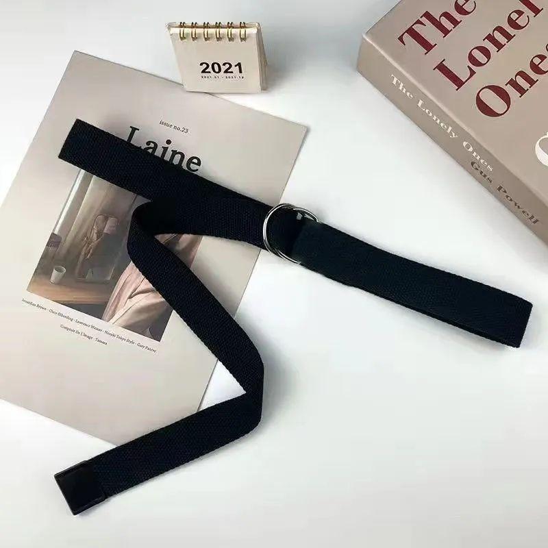 

Contemporary Canvas Belt For Students Featuring Trendy Double Loop Design Pure Black 130x3.8