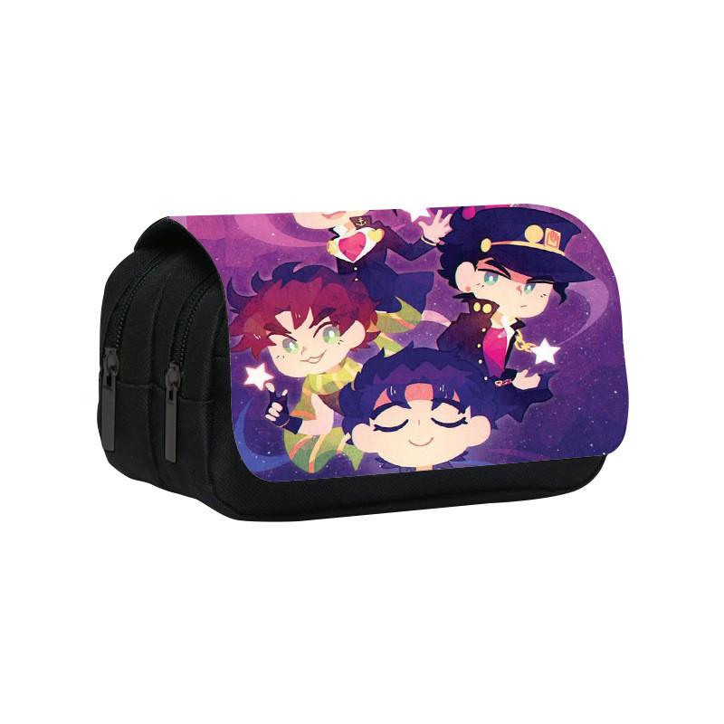 Jojos Bizarre Adventure Print Double Layer Pencil Case With Large Capacity For Study And Office Use