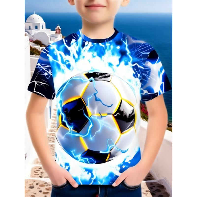 Summer New Boys Rainforest Animal Football Print Sports Short Sleeve T-Shirt Street Harajuku Style Children's Clothing Boys Tops