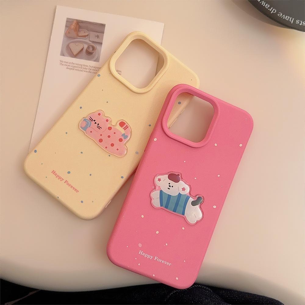Polka Dot Cats and Dogs 16pro Max Apple 17 Mobile Phone Case Silicone Iphone14 Suitable for 13 Three dimensional