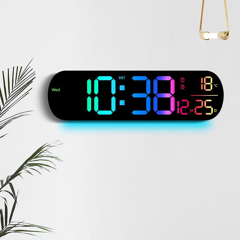 Creative RGB Color-Changing LED Wall Clock 6651R - Multifunctional Digital Display for Living Room