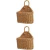 DOITOOL Hanging Wicker Baskets: 2Pcs Woven Plastic Storage Basket, Wicker Hanging Storage Bins, Seagrass Wall Basket for Home Wedding Decorations -