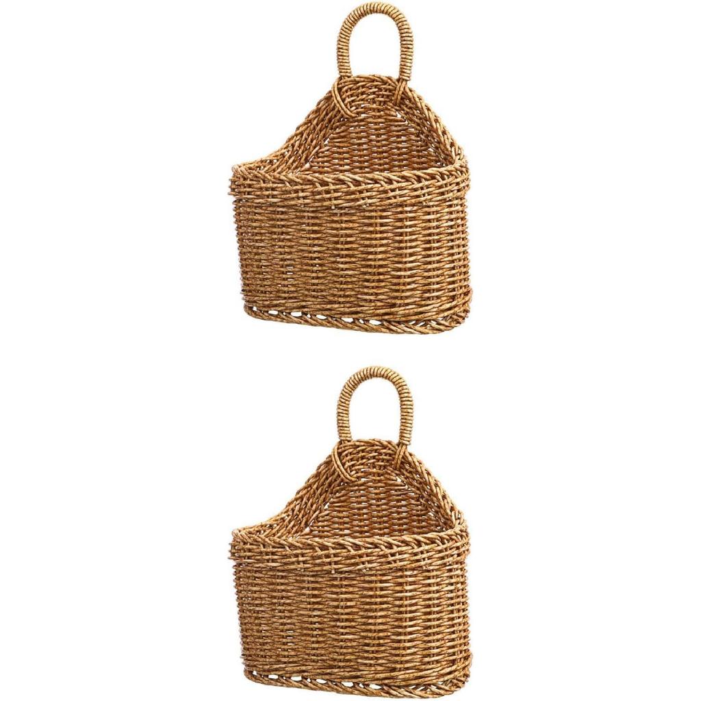 DOITOOL Hanging Wicker Baskets: 2Pcs Woven Plastic Storage Basket, Wicker Hanging Storage Bins, Seagrass Wall Basket for Home Wedding Decorations -