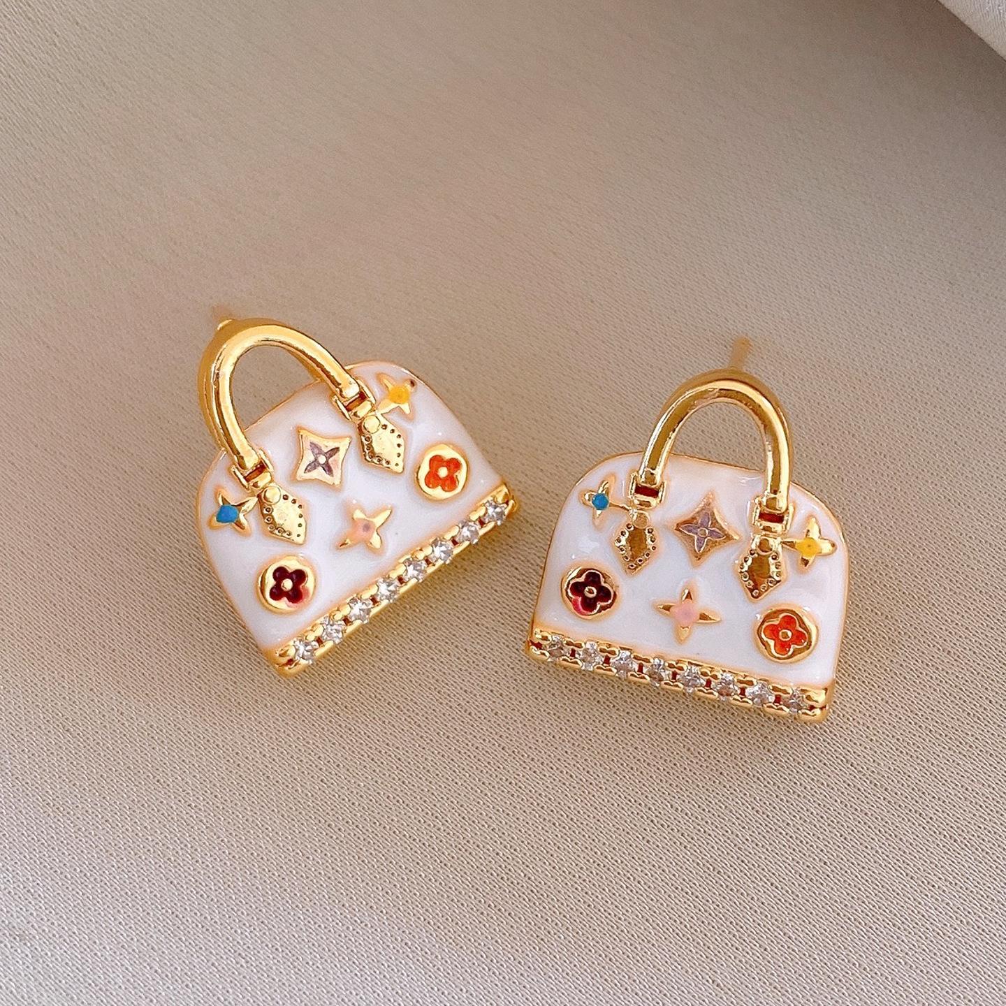 Серебряная игла Французский ретро сумка кулон серьги гвоздики персонализированные серьги чувство дизайна нишевый