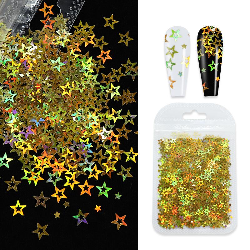 2g/ Bag Hologram Mixed Holloway Pentacle Nail Glitter Flash PET Flake Shaped Glitter for DIY Gel Nail Decoration Accessories