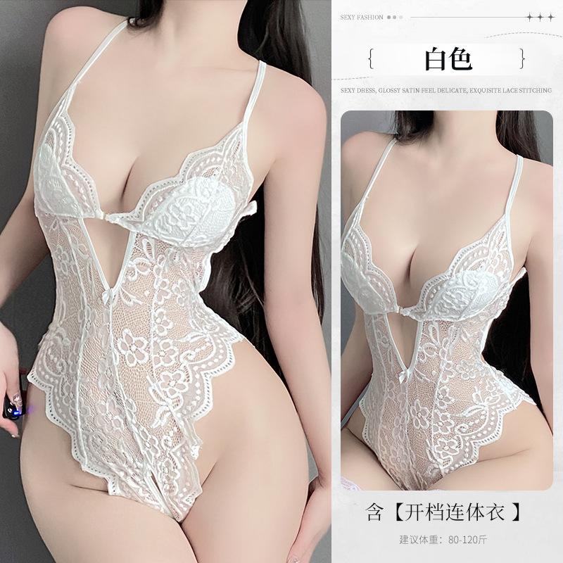 Sexy Lingerie Pure Lace Seduction Open Onesie Women's Hot Perspective Pajamas Free of Uniform